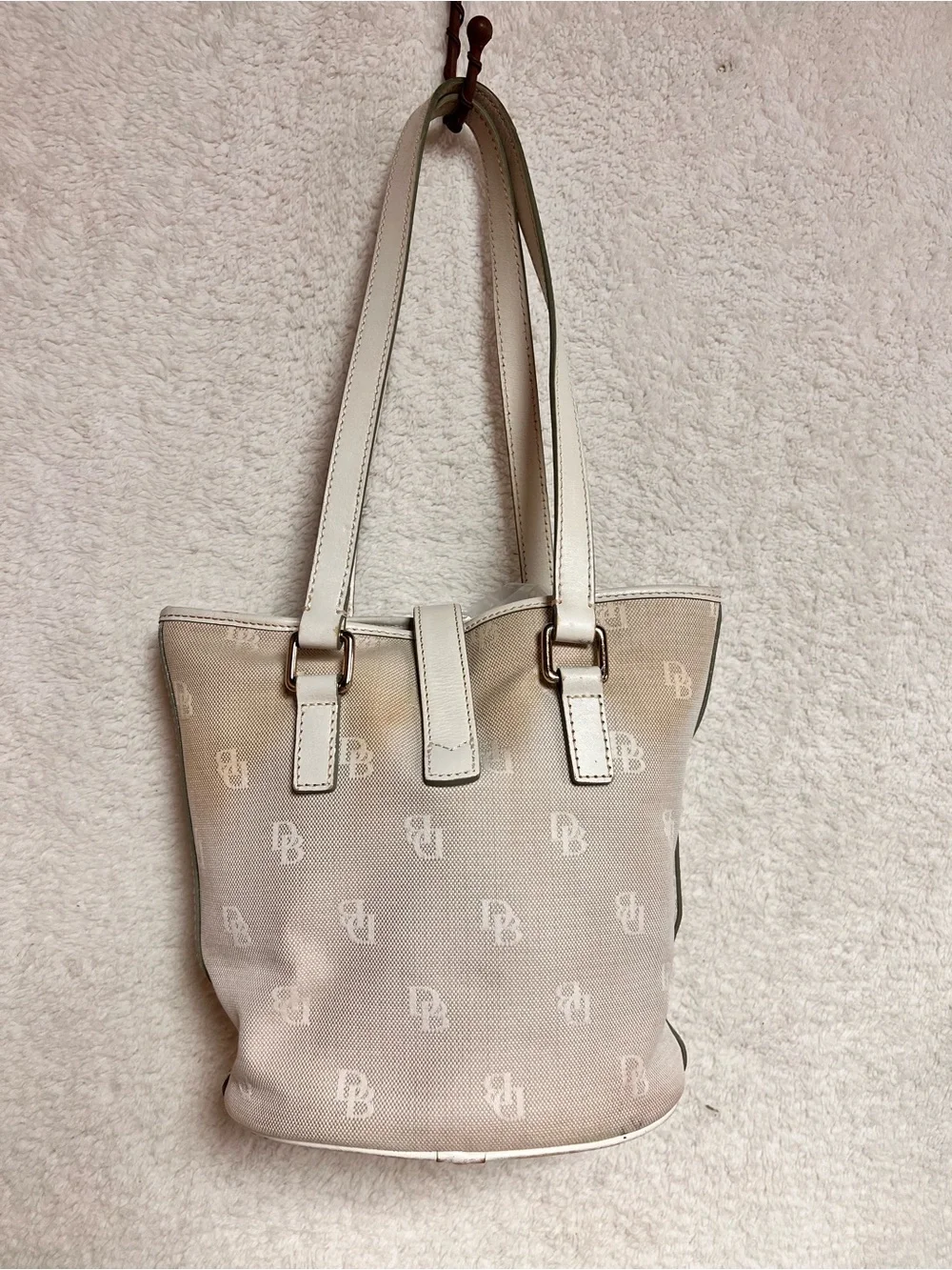 Dooney & Bourke Beige and White Monogram Hobo